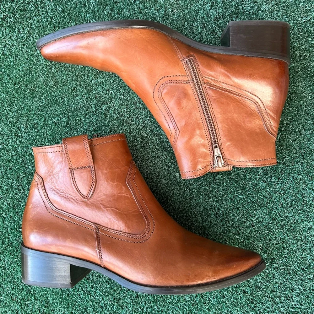 Paul Green Niche Pointed Toe Boot Leather Cognac Tan Brown 4.5